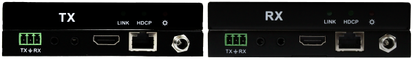 Front & Back Panel Views of 70m HDBase-T TX & RX, Horizontal