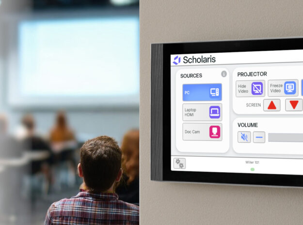 Photo of collegiate classroom using a Scholaris™ generic UI on a TCX10 Touchscreen